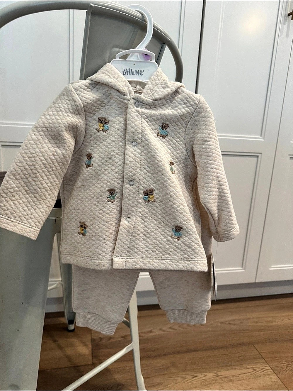 Little Me Dashing Bears Quilt 3-Piece Pant Set in Cream